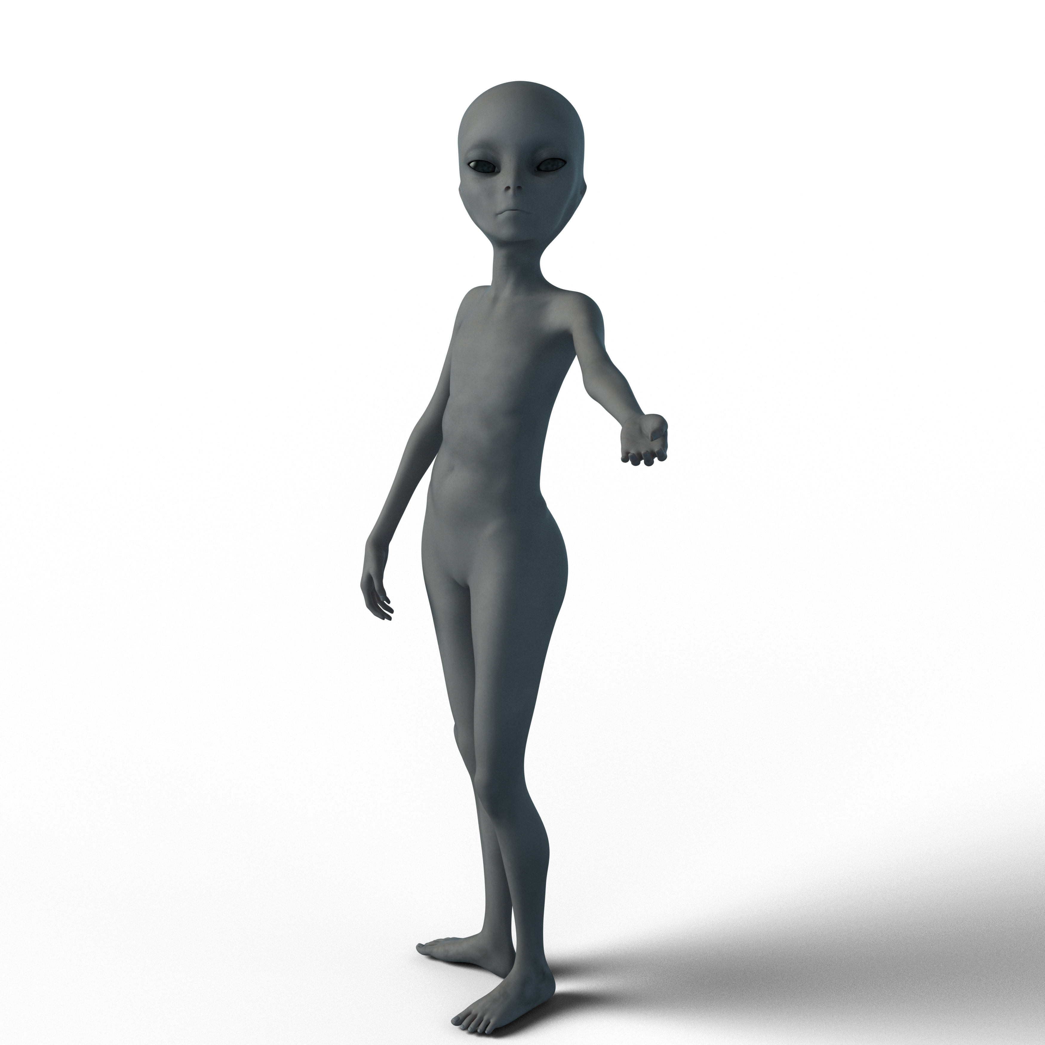 Darstellung eines Grey Aliens mit großem Kopf und schmächtigem Körper